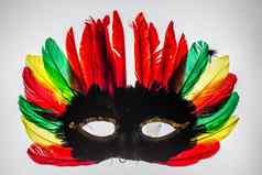 狂欢节面具色彩斑斓的羽毛
