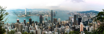 全景视图在香港香港天际线晚上维多利亚峰