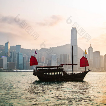 在香港香港天际线传统的船九龙