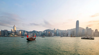 在香港香港天际线传统的船九龙