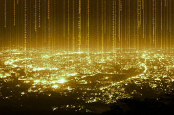 摘要数据数字行连接晚上城市背景