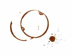 湿棕色（的）咖啡染色环孤立的白色