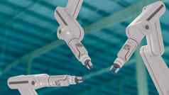 白色机器人手臂工业建筑渲染