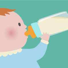 婴儿喝牛奶婴儿瓶