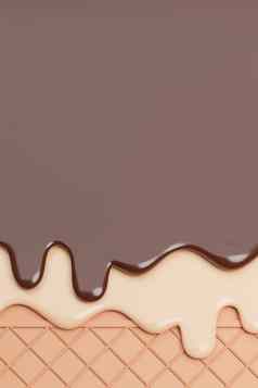巧克力香草冰奶油融化了晶片背景模型插图
