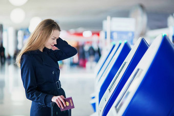 年轻的女旅行者国际机场