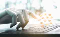 机器人手手指点社会媒体在线业务消息喜欢追随者评论互联网