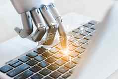 机器人手手指点社会媒体在线业务消息喜欢追随者评论互联网