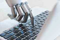 机器人手手指点移动PC按钮顾问聊天机器人机器人人工情报概念