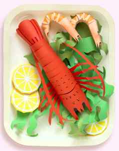 纸龙虾虾生菜柠檬片