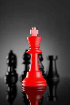 领导红色的国际象棋王块黑暗背景