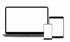 移动PC平板电脑电话集模型孤立的白色背景