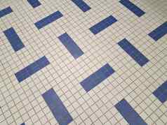蓝色的白色广场浴室瓷砖地板上