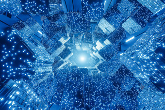 摘要数字未来主义的科幻背景大数据电脑硬件网络蓝色的霓虹灯光模型插图