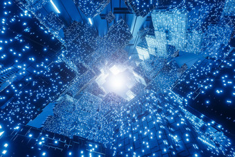 摘要数字未来主义的科幻背景大数据电脑硬件网络蓝色的霓虹灯光模型插图