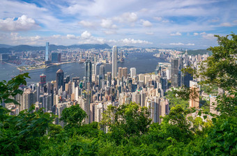 全景视图维多利亚港在香港香港天际线
