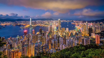 全景视图维多利亚港在香港香港天际线
