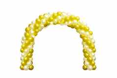 气球拱门通过黄色的黄金白色拱门婚礼气球节日设计装饰元素拱花设计孤立的白色背景