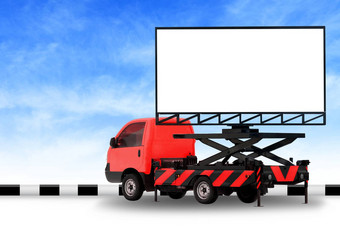 广告牌空白车红色的卡车领导面板标志广告孤立的背景天空大横幅广告牌路边广告大