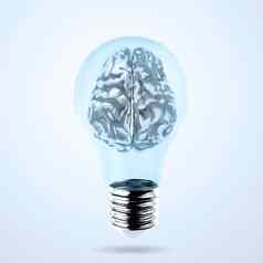金属人类大脑灯泡有创意的概念