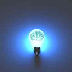 金属人类大脑灯泡有创意的概念