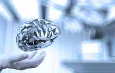 医生神经学家手显示金属大脑电脑接口