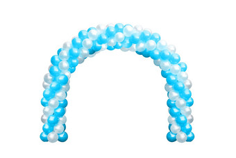 气球拱门通过蓝色的白色拱门婚礼气球节日设计装饰元素拱花设计孤立的白色背景