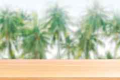木板材椰子树行背景模糊空木表格地板椰子树图片模糊木表格董事会空前面背景椰子种植园自然模拟显示产品