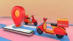 踏板车驱逐移动电话在线移动应用程序订单运输服务概念快交付服务购物在线插图对象剪裁路径