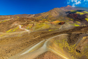 色彩斑斓的熔岩山火山陨石坑山埃特纳火山西西里意大利