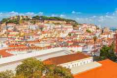 全景里斯本城市中心视图乔治的城堡castelo为什么乔治受欢迎的具有里程碑意义的葡萄牙