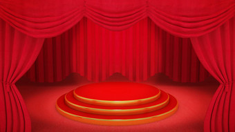 红色的黄金阶段红色的剧院窗帘背景呈现