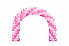 气球拱门通过粉红色的白色拱门婚礼气球节日设计装饰元素拱花设计孤立的白色背景