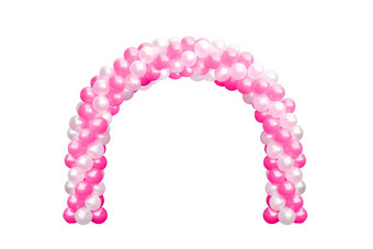 <strong>气球</strong>拱门通过粉红色的白色拱门<strong>婚礼气球</strong>节日设计装饰元素拱花设计孤立的白色背景