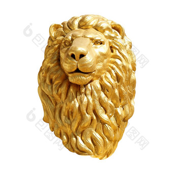狮子头黄金金狮子头脸雕像孤立的白色背景
