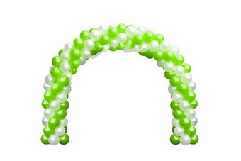 气球拱门通过绿色白色拱门婚礼气球节日设计装饰元素拱花设计孤立的白色背景