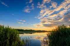 风景优美的视图美丽的日落池塘