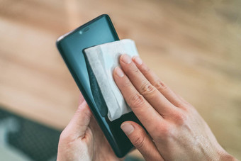 清洁移动电话屏幕消毒湿湿巾清洁智能手机预防擦拭科维德冠状病毒爆发污染预防