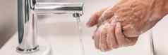 冠状病毒预防洗手肥皂热水手卫生冠状病毒爆发保护洗手经常全景横幅头