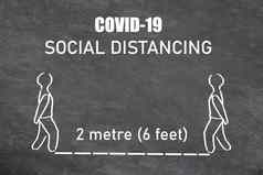 冠状病毒社会距离指令插图黑板上文本维护物理空间米脚人