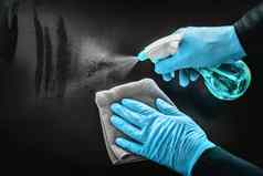 表面清洁消毒首页消毒抗菌湿巾保护科维德传播穿医疗蓝色的手套清洁表面预防医院公共空间