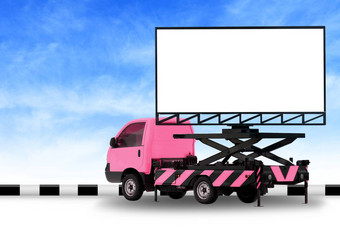 广告牌空白车粉红色的卡车领导面板标志广告孤立的背景天空大横幅广告牌路边广告大