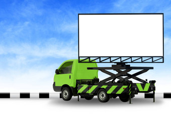 广告牌空白车绿色卡车领导面板标志广告孤立的背景天空大横幅广告牌路边广告大