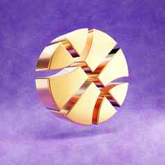 篮球球图标黄金光滑的篮球球象征孤立的紫罗兰色的天鹅绒背景