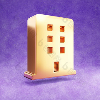 酒店图标黄金光滑的酒店象征孤立的紫罗兰色的天鹅绒背景