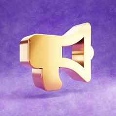 扩音器图标黄金光滑的扩音器象征孤立的紫罗兰色的天鹅绒背景