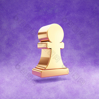 国际象棋兵图标黄金光滑的国际象棋兵象征孤立的紫罗兰色的天鹅绒背景