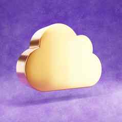 云图标黄金光滑的云象征孤立的紫罗兰色的天鹅绒背景