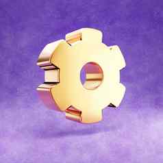 齿轮轮图标黄金光滑的齿轮轮象征孤立的紫罗兰色的天鹅绒背景