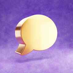 演讲泡沫图标黄金光滑的椭圆形演讲泡沫象征孤立的紫罗兰色的天鹅绒背景